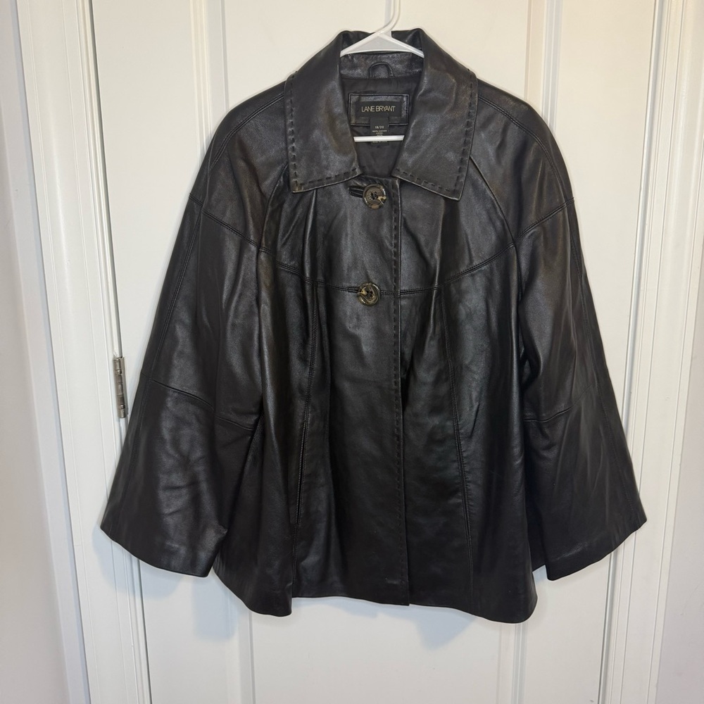 Lane Bryant Genuine 100% Leather Black Swing Coat Jacket Women’s Size 18/20